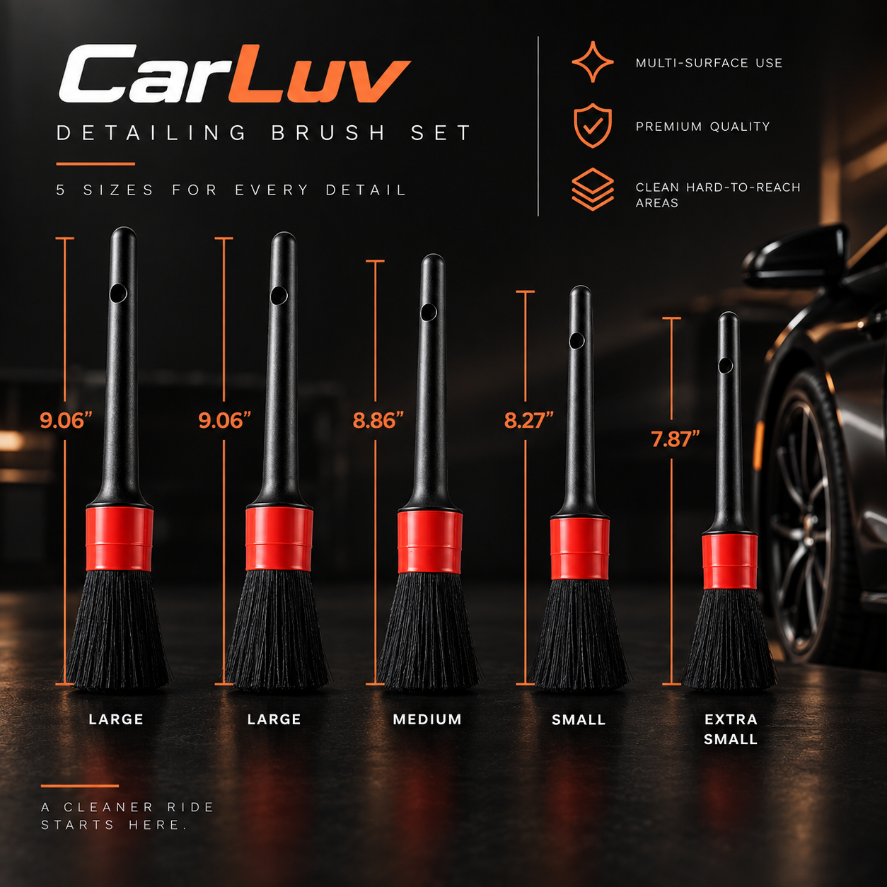CarLuv detailing brush size guide